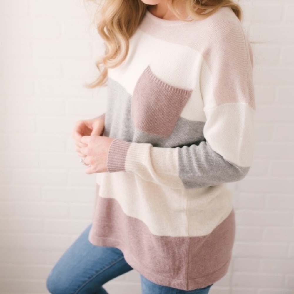 ATHENA Colorblock Long Sleeve Top - MAUVE MIX - Picture 2 of 6